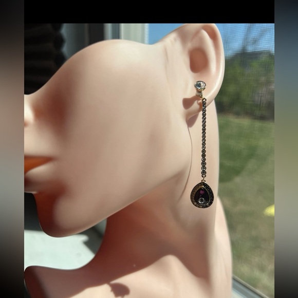 Swarovski Black Baroque Drop Pierced Earrings Amethyst / CRY/ GOS #5490983 #2139 - Picture 8 of 12